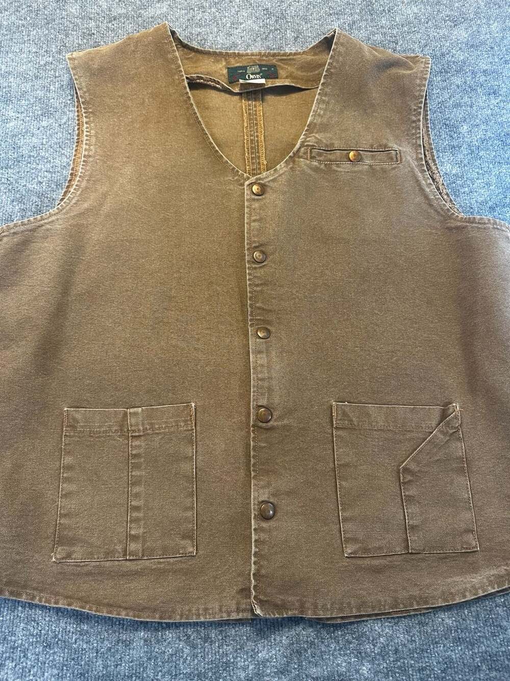 Orvis Canvas Utility Vest Brown Sz XL Fishing Camping Workwear Distressed